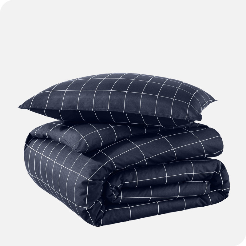 Ensemble de housse de couette moderne et contemporaine en microfibre 3 pièces Grid, Minuit / blanc