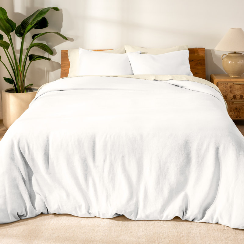 Modern & Contemporary Linen Duvet Cover, Twin/Twin XL + 1 Standard Sham, White
