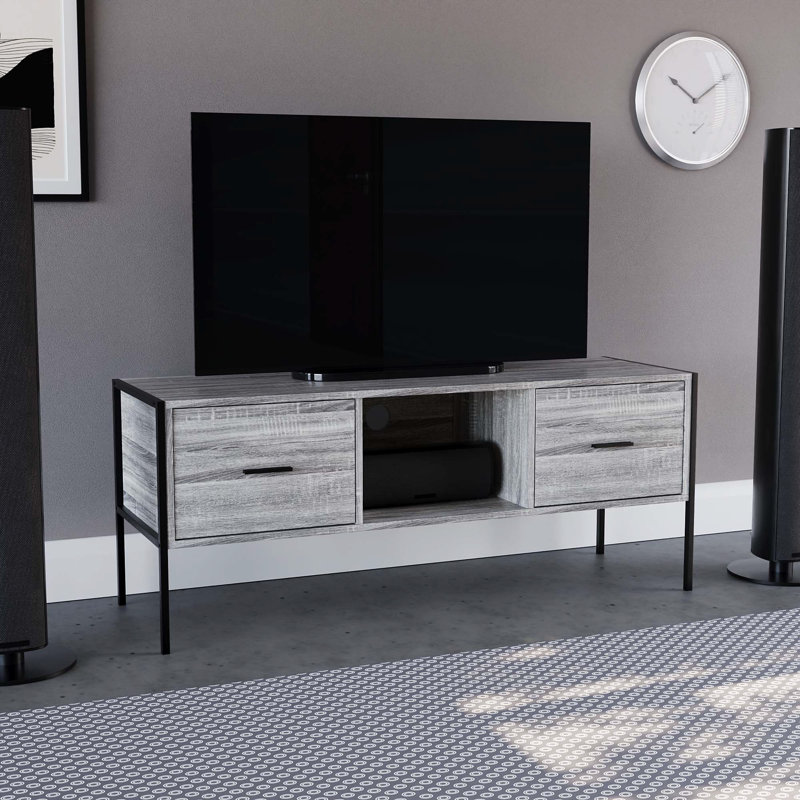 Sylvie Industrial TV Stand With Storage Cabinet for TVs up to 55", Grey