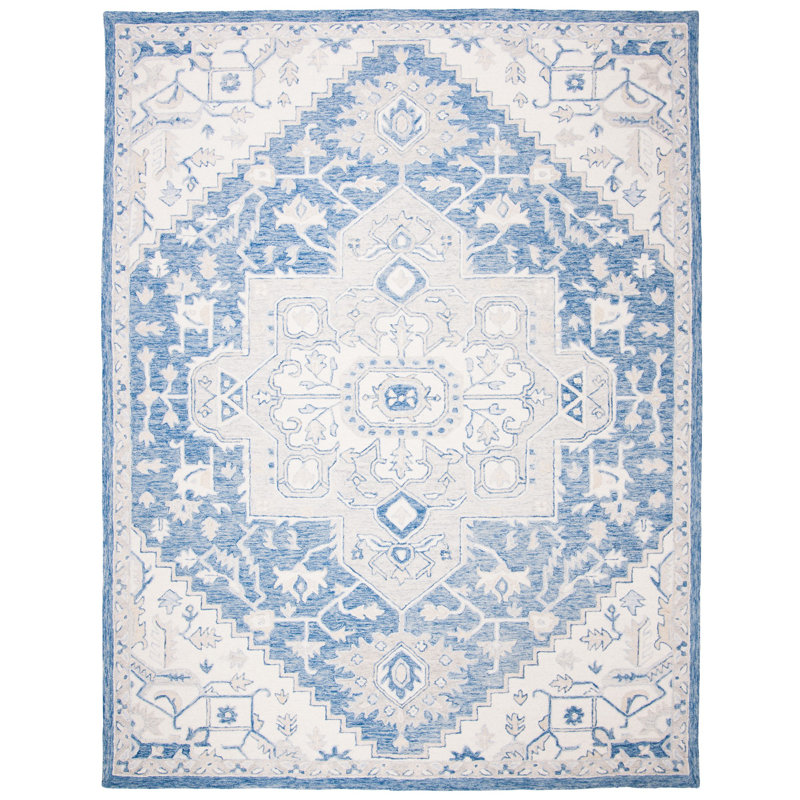 Percy Lauren Ralph Lauren Hand Tufted Wool/Cotton Oriental Rug in Blue/Ivory, Rectangle 10' x 14'
