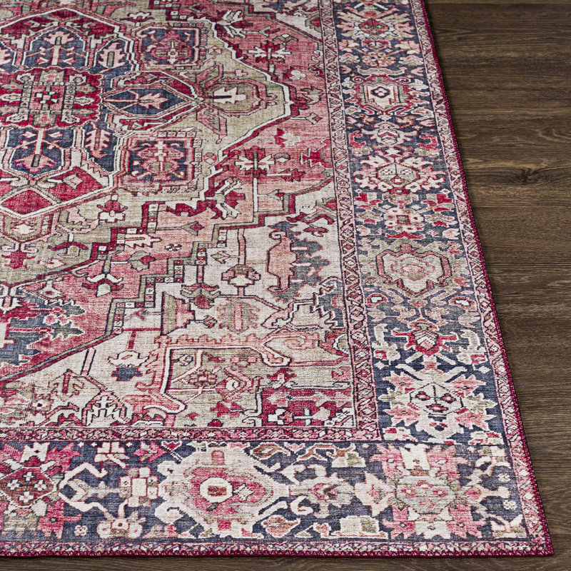 Tapis oriental tissé à la machine Albertson, Rectangle 3 pi 6 po x 5 pi 6 po, Rouge foncé