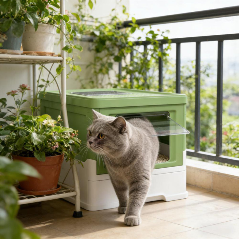 Spacieuse litière pour chat moderne avec pelle et entrée avant