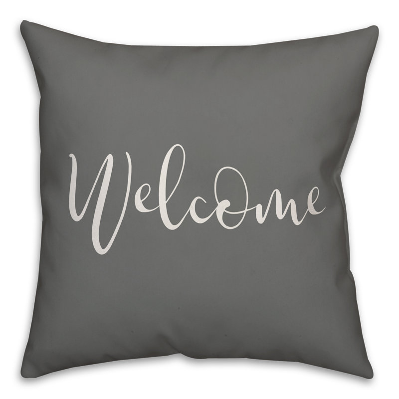 Textual Outdoor Throw Pillow, 16" H x 16" W, Gray/White