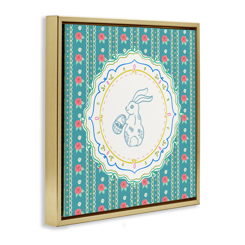 Cadre flottant avec motif de rayures florales, design par Angela Steahling, H 18 po x l 18 po, Cadre flottant métallique doré