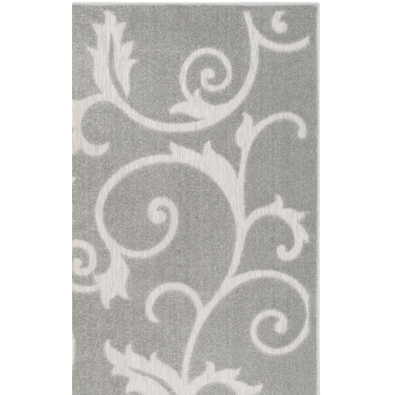 Tapis intérieur / extérieur à motif floral gris Bryan, Rectangle 6 pi 7 po x 9 pi 6 po