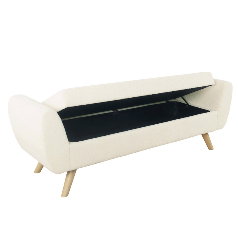 Storage Bench Ottoman With Arms, Cream Sherpa, White