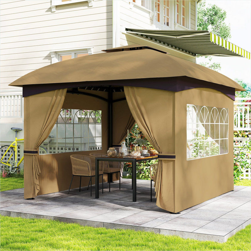 Gazebo with Outdoor Space, pairing combining 11 x 11 ft with Metal Frame and Polyester, Beige