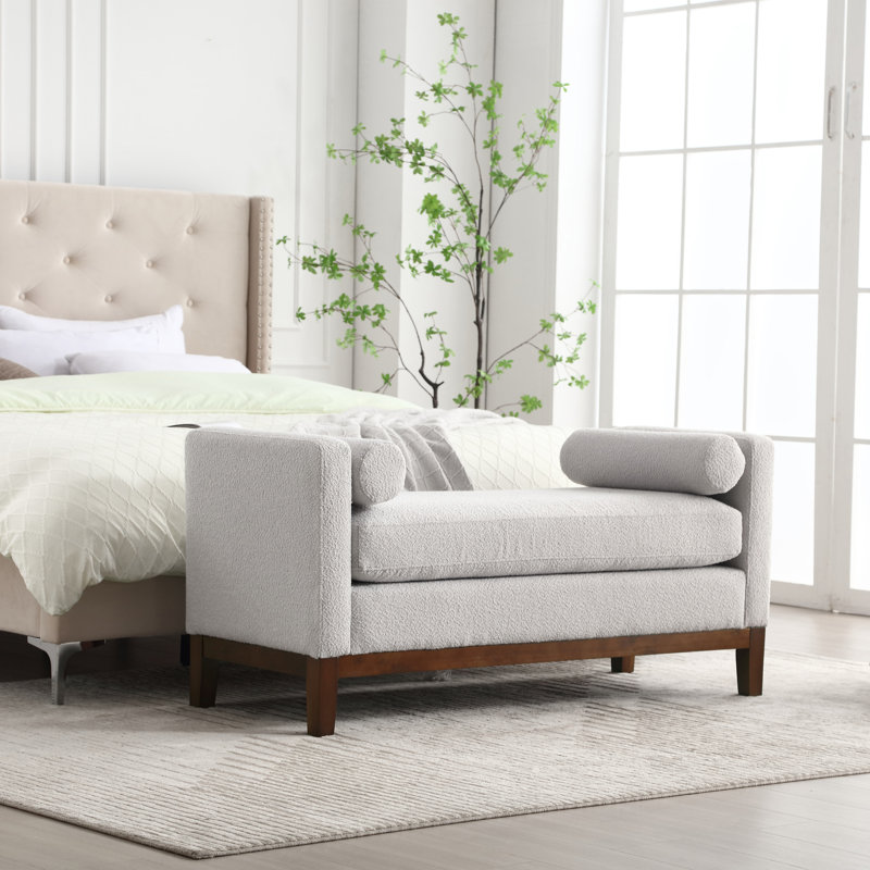 Rhile Boucle Upholstered Bench, Light Gray