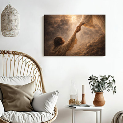 1pc Framed Canvas Wall Art Prints Poster, Jesus Reaching Hand Fine Faith Healing Emotional Christian Art Posters Canvas Print Painting for Living Room Bedroom Office Bathroom Dorm Home Decor, Ready To Hang