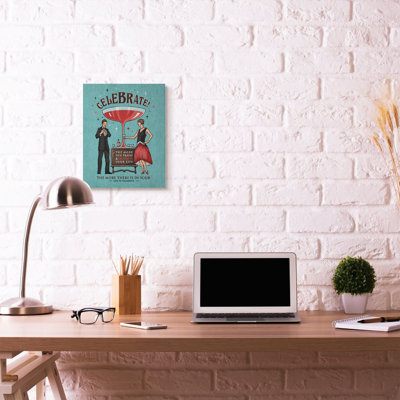 Celebrate Vintage Comic Book Blue Red Design by Ester Kay - Graphic Art on Canvas