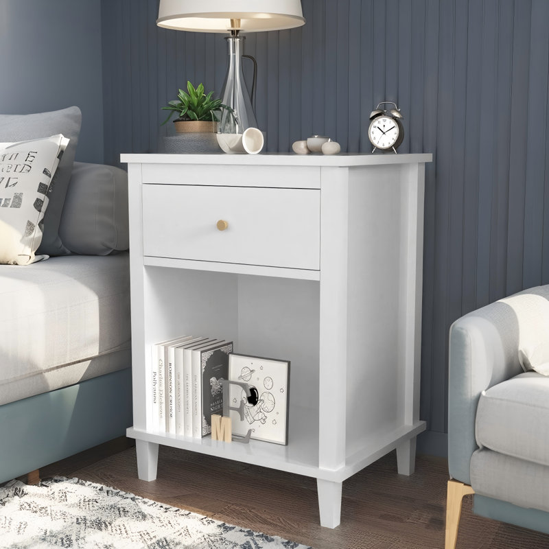 Kids' Nightstand with Drawer and Open Shelf – Bedside Table for Boys and Girls Bedrooms, White