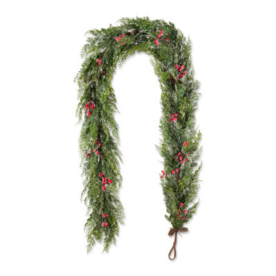 9ft Frosted Greenery PE Dripping Christmas Garland with Pinecones & Red Berries