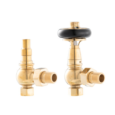 UK-28 Wooden Head Antique Copper Thermostatic Radiator Valve & Lockshield