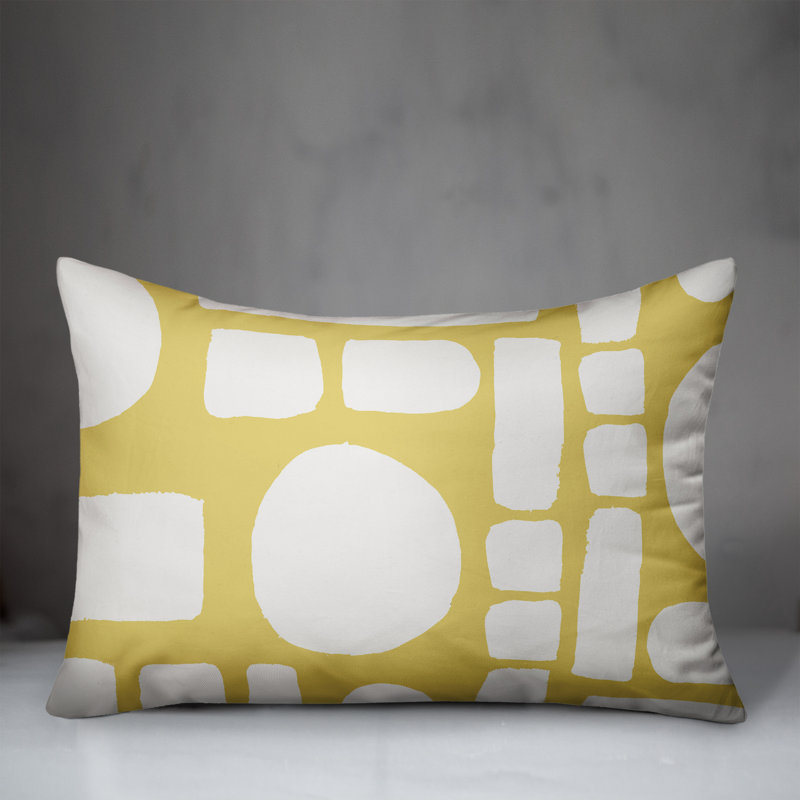  Coussin intérieur / extérieur géométrique, Jaune / Blanc