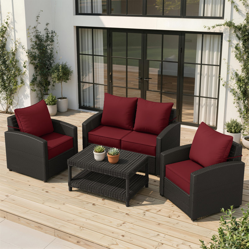 Outdoor 6.5" Thick Deep Seating Cushion Set Water-Resistant & Fade-Resistant Patio Chair Cushions, Red