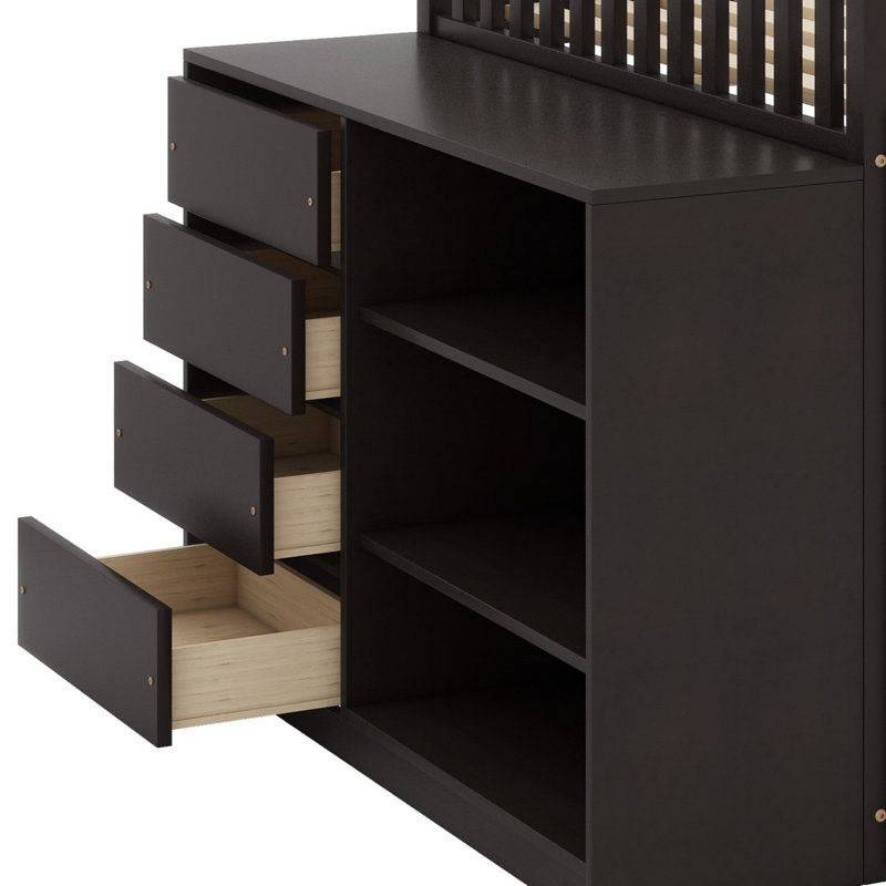 Lit superposé avec 4 tiroirs et 3 tablettes, Espresso