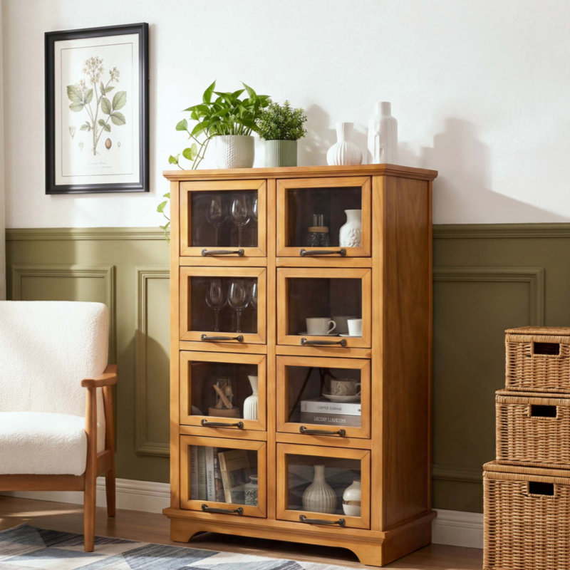 Armoire de rangement moderne avec 8 portes, vitrine