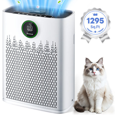 Air Purifier for Large Room 1295Ft² - Washable Filter with Real-Time Air Quality Monitor, Removes Pet Hair, Odours, Smoke, Dust for Home, Office - White