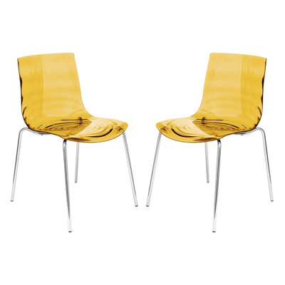 Yellow Color Water Ripple Design Side Chair Set of 2