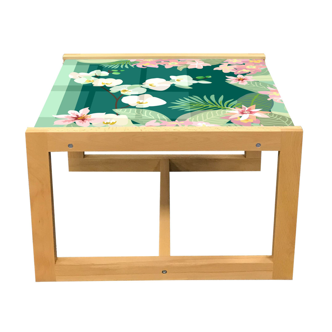 Couchtisch Jaielle mit Druck von tropischen Blumensträußen, Botanisch, Jungle, Tisch mit Acrylglas und Holzrahmen für Bü...