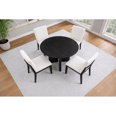 Table de salle à manger ronde en bois naturel, table de salle à manger contemporaine, noire