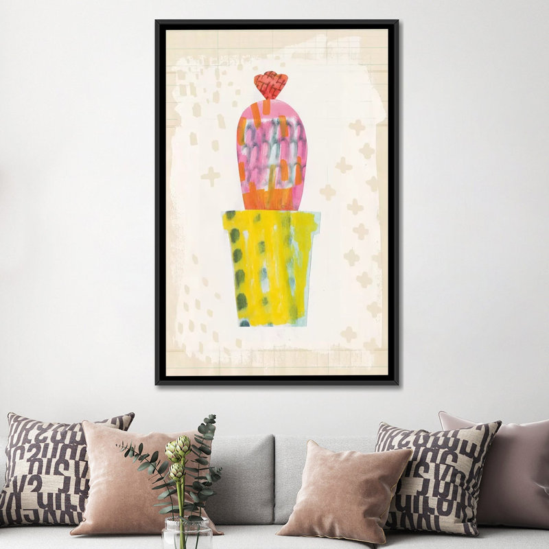 «Collage Cactus V.A, impression sur toile tendue, H 60 po x l 40po x P 1,5 po, Toile avec cadre noir, Pas de tapis