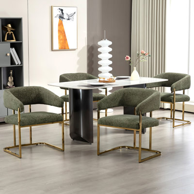 Modern Gold Metal Frame Upholstered Armchair Dining chair by Everly Quinn