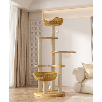 55.51" Natural Colour Standard Solid Wood Cat Tree