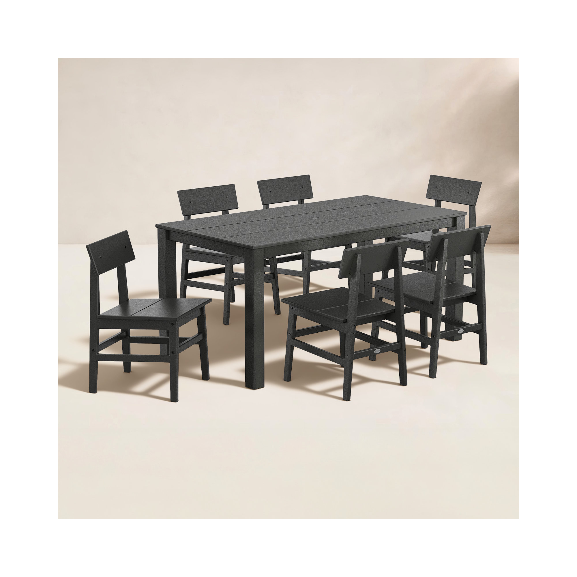 POLYWOOD x AllModern Chair 7-Piece Parsons Dining Table Set, Black