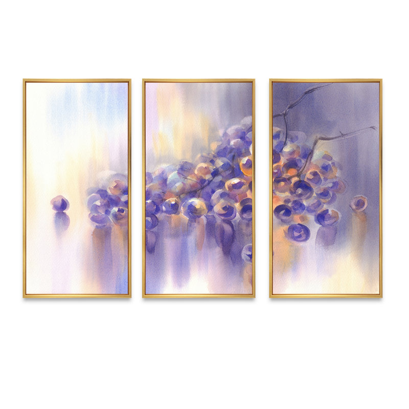 «Painted Impression of Bunch of Purple Grapes», ensemble de 3 reproductions encadrées sur toile, H 32 po x l 48 po x P 1 po