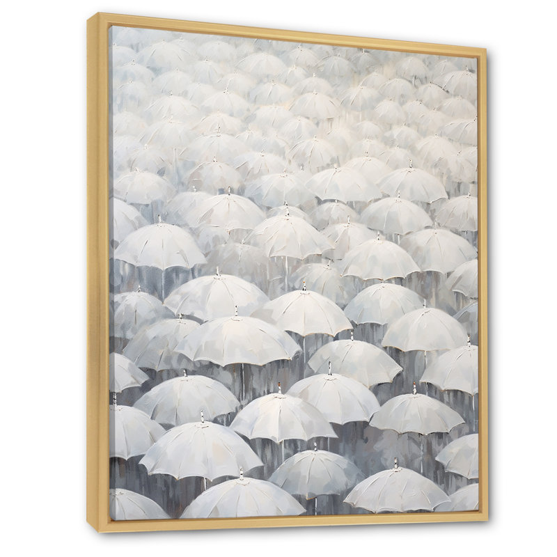 Ciel rempli de parapluies blancs III, Cadre naturel flottant, H 32 po x l 16 po