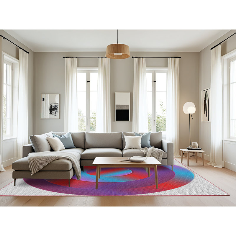 Rouge abstrait/bleu/gris Tapis décoratif, Rectangle 8 pi x 12 pi