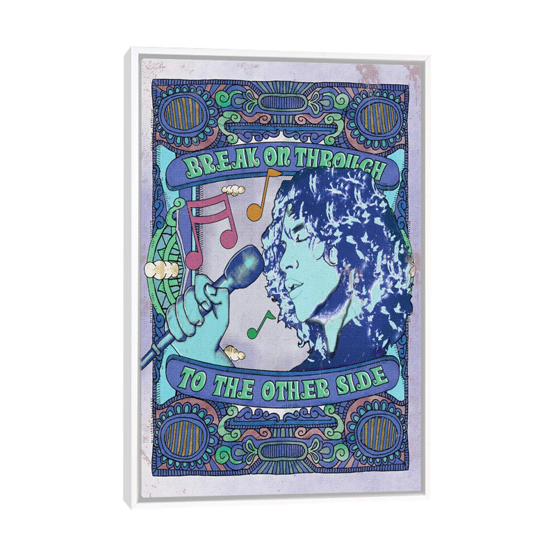 Jim Morrison Break On Through Blue, 40'' H x 26'' W x 1.5'' D, No Matte, White Framed Canvas