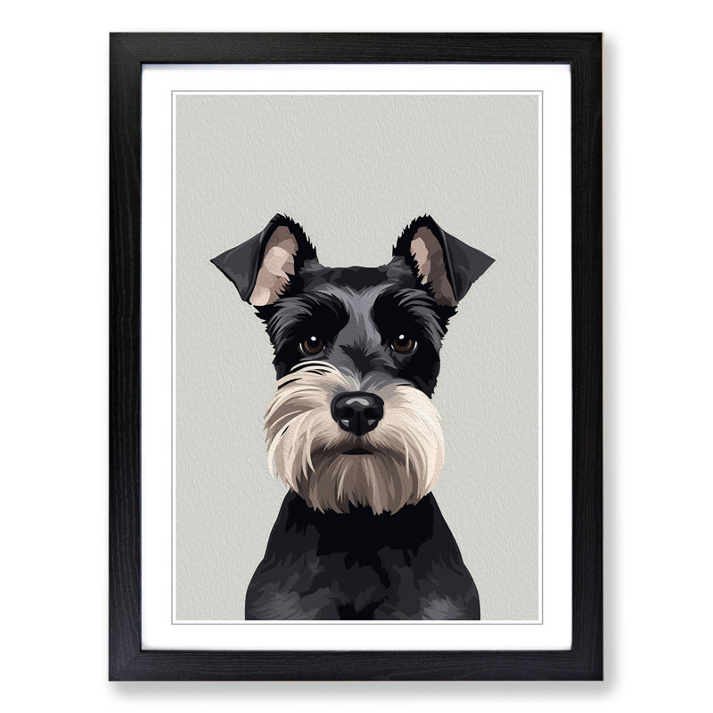 Schnauzer Minimalism No.3 - Single Picture Frame Print on Wood, 64cm H x 46cm W x 2cm D, Black
