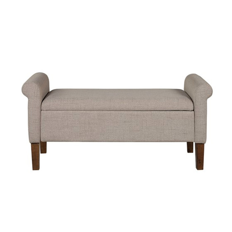 Banc de rangement avec grand plateau de rangement rabattable, roulé, tissu à 100%, structure en bois massif, pieds à finition noyer moyen, l 46 po x P 17,5 po H 22 po, mécanisme de coffre rembourré en mousse d'une capacité de 400 lb, H 22 po