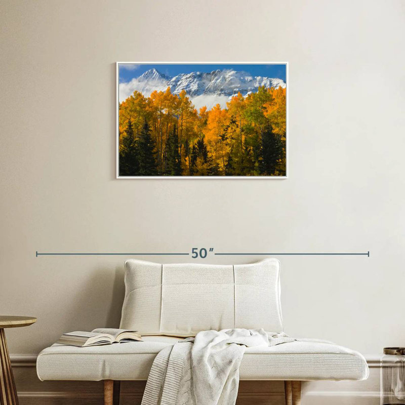 Vue d'automne du Wilson Wilson Peak, Cadre flottant blanc, 31 po x 21 po