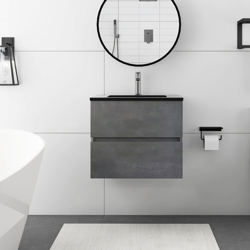 24 " W Free Standing Wall Mounted 1 Single Vanity Bathroom Vanity With Solid Surface Top
