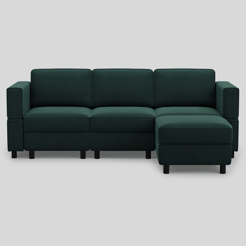 Canapé modulaire en L avec repose-pieds mobile, Green Velvet, H 33,9 po x l 88,6 po x P 57,1 po 