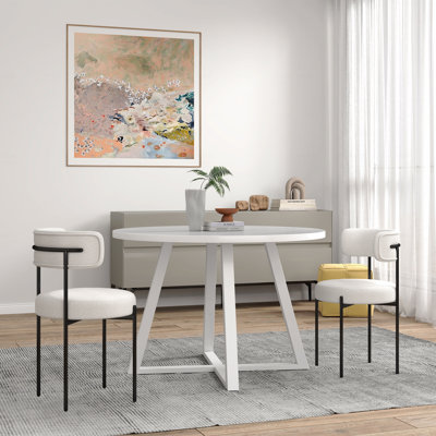3-Piece Dining Set: Round Trestle Table & 2 Boucle Chairs