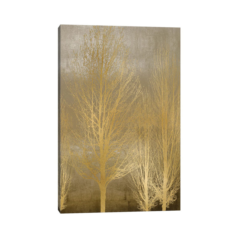 Gold Trees On Brown Panel II by Kate Bennett - Wrapped Canvas Painting, 20.32 cm H x 30.48 cm W