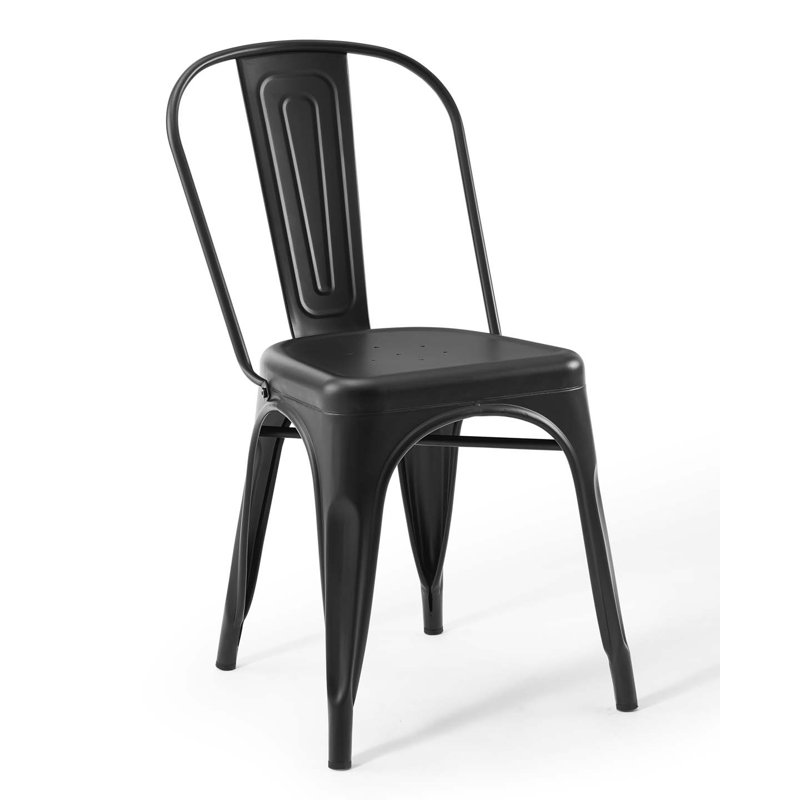 Black Metal Slat Back Bistro Side Chair Set