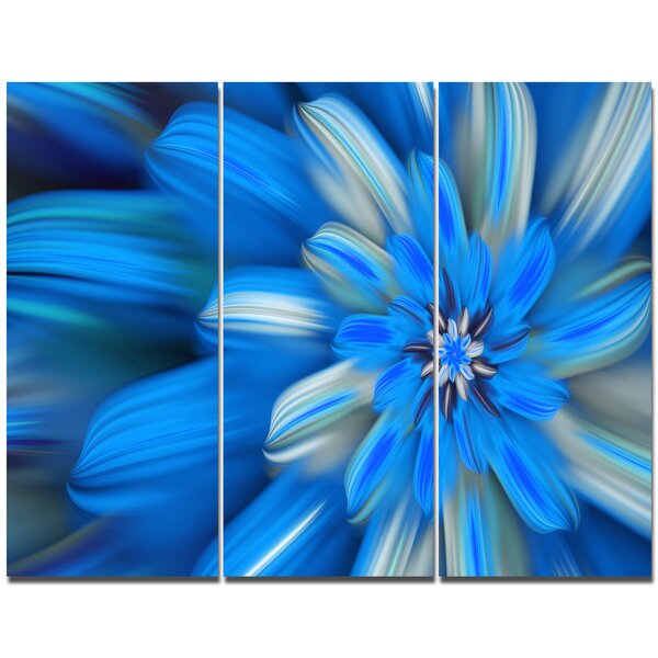 DesignArt Exotic Dance Of Blue Flower Petals On Canvas 3 Pieces Print ...