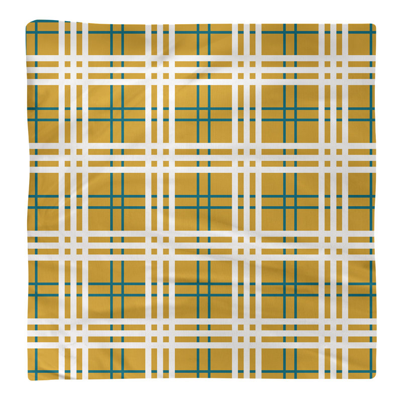 Plaid Square Napkin, Gold/Teal/White, 10" x 10", Cotton