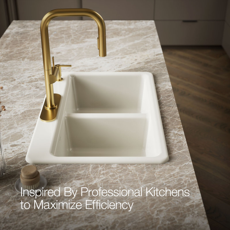 Riverby 33 In. Top-Mount Double-Bowl Kitchen Sink, Biscuit, 1 hole, Double-equal bowls