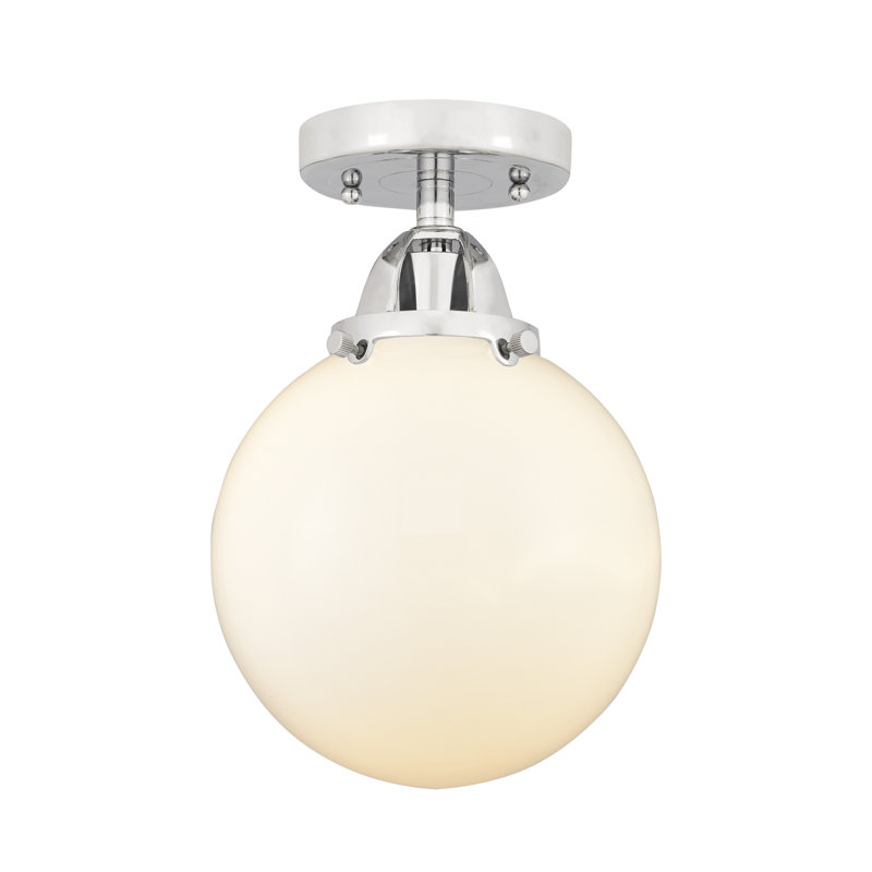 Plafonnier semi-encastré en verre à DEL, Chrome poli, H 11,25 po x l 8 po x P 8 po, Blanc mat