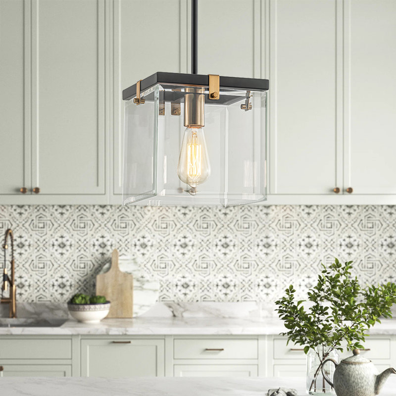 Luminaire suspendu carré en verre 1 lumière à abat-jour transparent