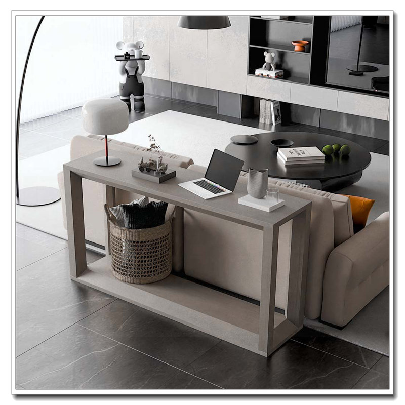 60" Rectangular Solid Wood Veneer Console Table, Wide Sofa Table, Behind Couch Table with Ample Storage for Entryway & Living Room