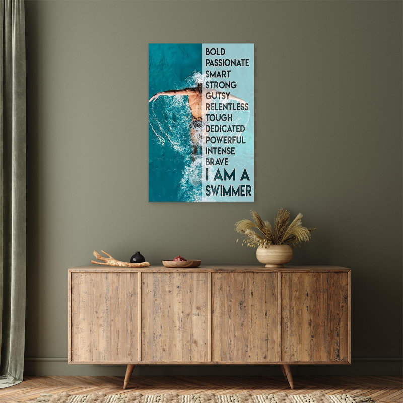 «Natation, je suis un nageur», impression sur toile tendue, H 36 po x l 24 po x P 1,25 po