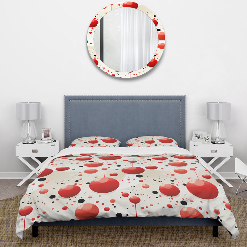 Ensemble de housse de couette à pois rouges et blancs I, Housse de couette pour grand lit et 2 taies décor