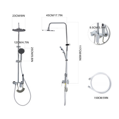 Chrome Plated Slide Bar Shower System, 4-Function Shower Faucet Set with 10" Round Rain Shower Head & 3-Mode Handheld Sprayer for Bathroom